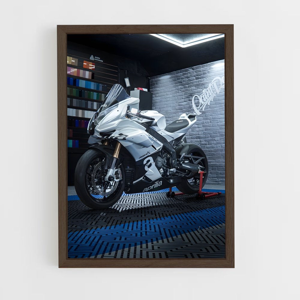 Poster Moto Blanche dans le Garage – affiche Aprilia (vue 5)
